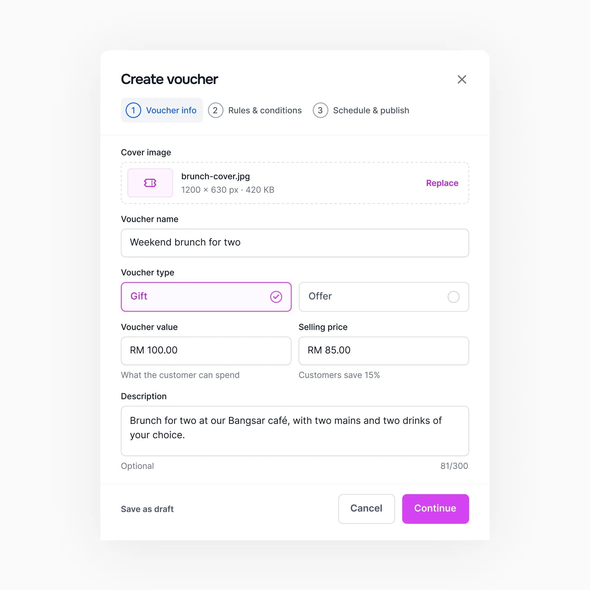Create a voucher in minutes. Start selling more